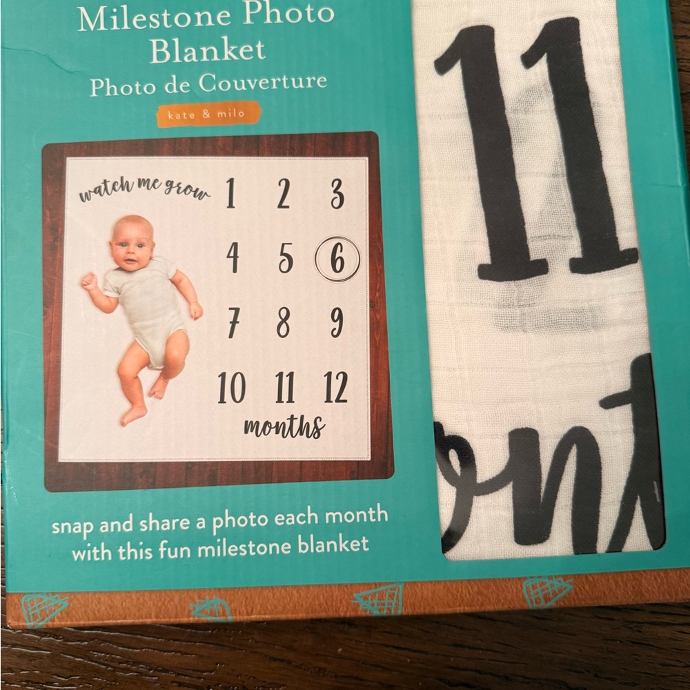 Pearhead Milestone Swaddle Blanket - Teal and White